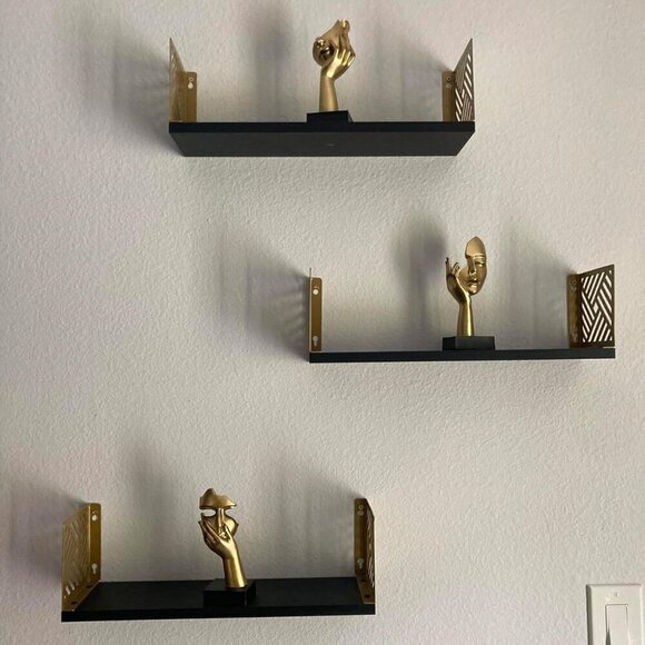 3 PCS Thinker Statue, Golden Black Abstract Art Sculpture Modern Home Decor - Picture 2 of 11